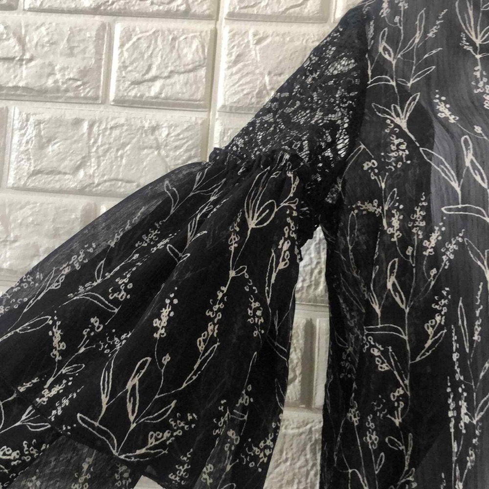 Zara floral sheer blouse with ruffle lace sleeves women's size‎ S castlecore - Picture 2 of 5